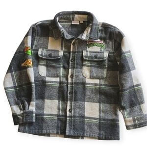 Nickelodeon Teenage Mutant Ninja Turtles Gray Plaid Shacket Shirt Sz Small